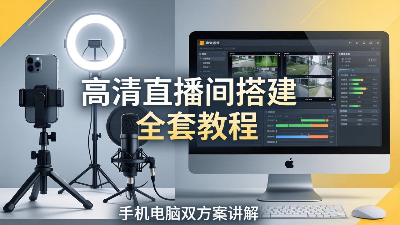 高清直播间搭建全套教程，手机电脑双方案讲解，设备选型调试多机位实操教学-优创云