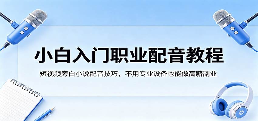 小白入门职业配音教程，短视频旁白小说配音技巧，不用专业设备也能做高薪副业-优创云
