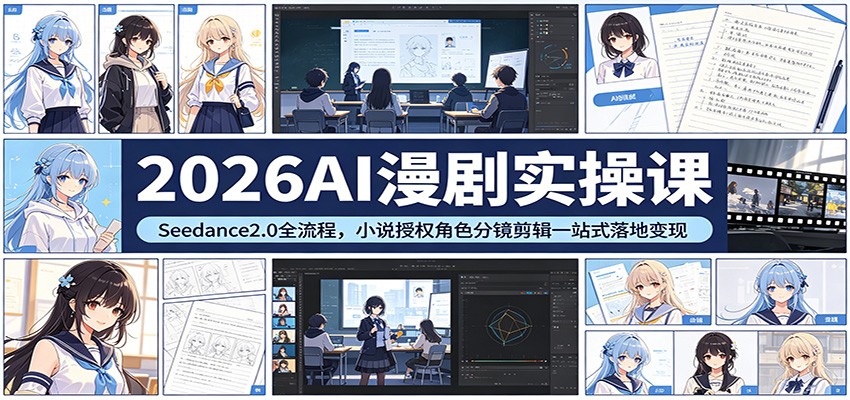 2026AI漫剧实操课：Seedance2.0全流程，小说授权角色分镜剪辑一站式落地变现-优创云