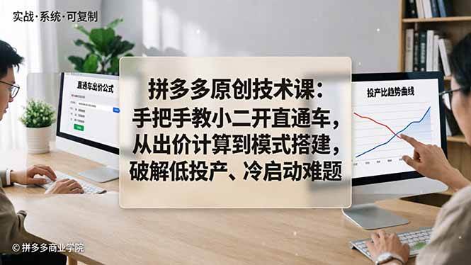 （18159期）拼多多原创技术课：手把手教小二开直通车，从出价计算到模式搭建，破解低投产、冷启动难题-优创云