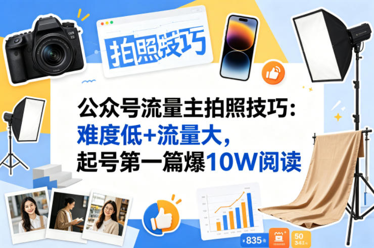 公众号流量主之拍照技巧赛道，难度低+流量大，起号第一篇就爆了10w阅读-优创云