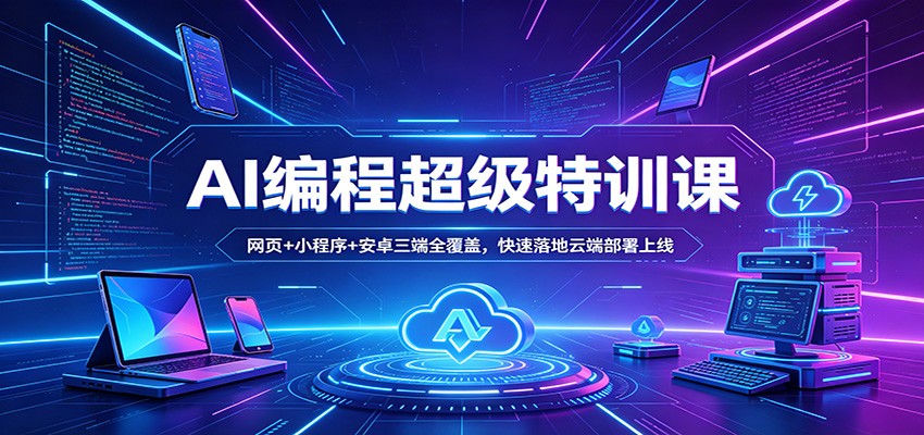 AI编程超级特训课：网页+小程序+安卓三端全覆盖，快速落地云端部署上线-优创云