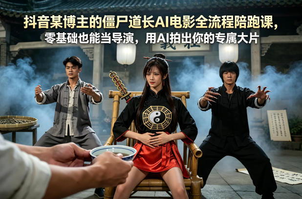 抖音某博主的僵尸道长AI电影全流程陪跑课，零基础也能当导演，用AI拍出你的专属大片-优创云