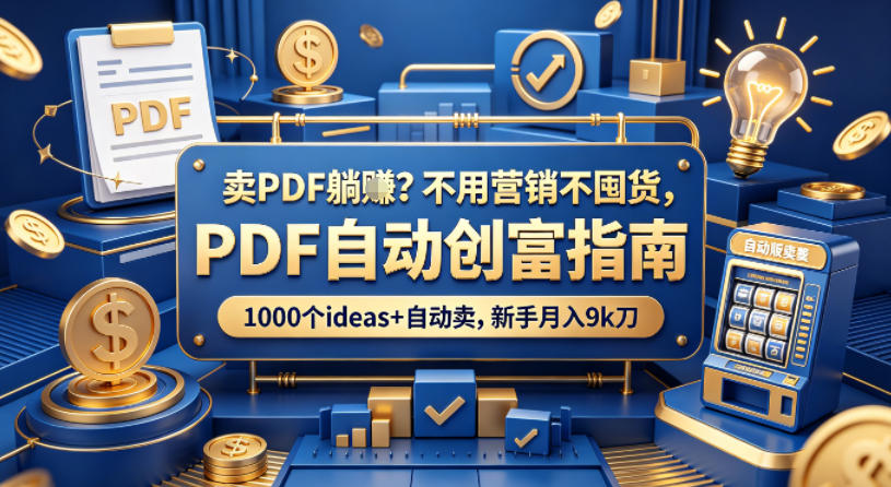 卖PDF躺賺？不用营销不囤货，PDF自动创富指南，1000个ideas+自动卖，新手月入9k刀【原创双语字幕】-优创云