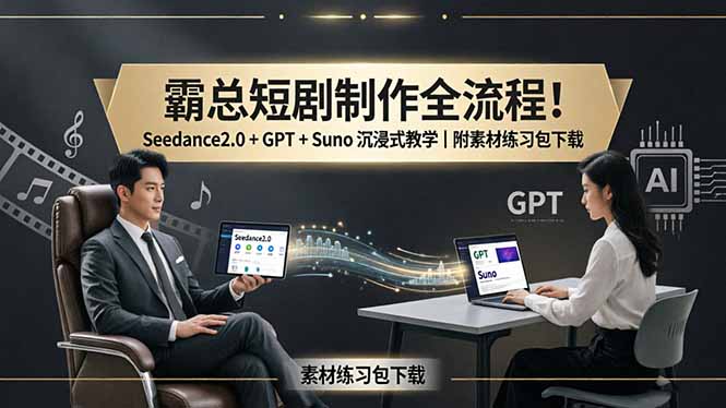 霸总短剧制作全流程！Seedance2.0 + GPT + Suno 沉浸式教学｜附素材练习包下载-优创云