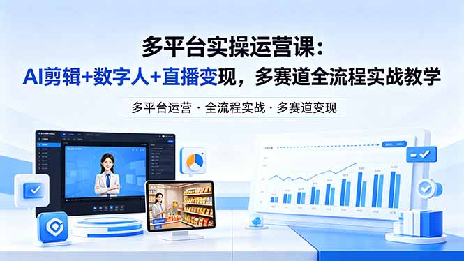 某团队多平台实操运营课-更新26年4月20：AI剪辑+数字人+直播变现，多赛道全流程实战教学-优创云