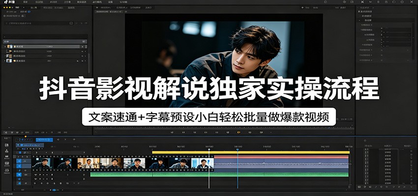 抖音影视解说独家实操流程，文案速通+字幕预设小白轻松批量做爆款视频-优创云