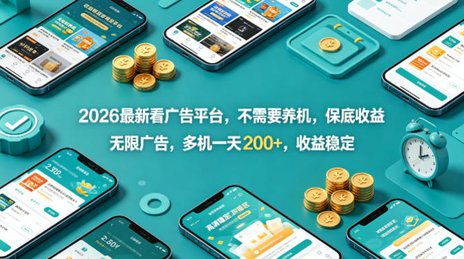 2026最新看广告平台，不需要养机，保底收益，无限广告，多机一天200+，收益稳定【揭秘】-优创云