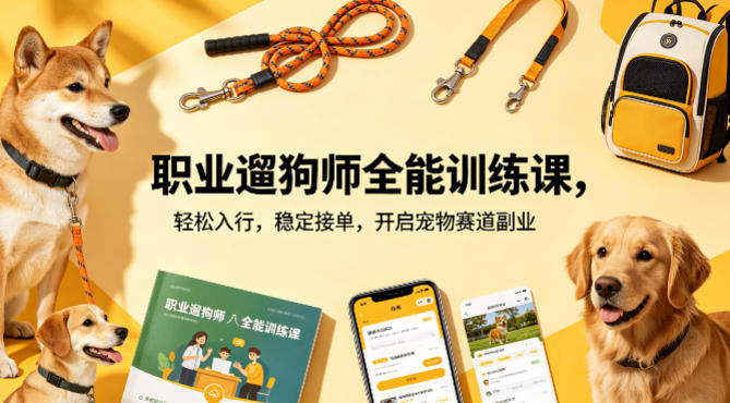 职业遛狗师全能训练课，轻松入行，稳定接单，开启宠物赛道副业-优创云