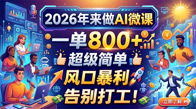 2026年来做AI微课，一单800+，超级简单，风口暴利，告别打工！-优创云