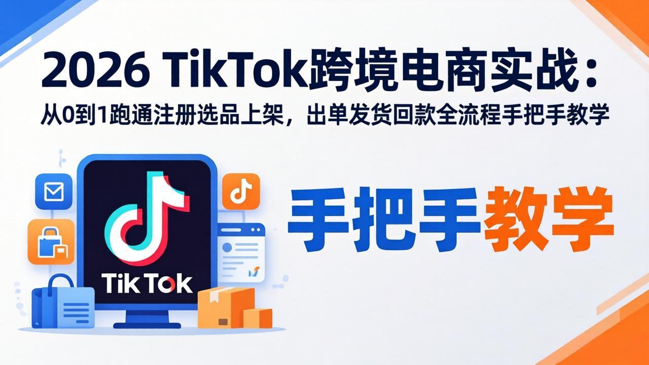 2026TikTok跨境电商实战：从0到1跑通注册选品上架，出单发货回款全流程手把手教学-优创云