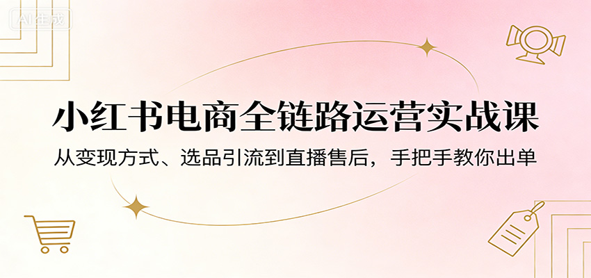 小红书电商全链路运营实战课：从变现方式、选品引流到直播售后，手把手教你出单-优创云