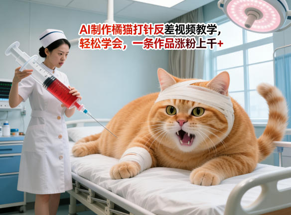 AI制作橘猫打针反差视频教学，轻松学会，一条作品涨粉上千+-优创云