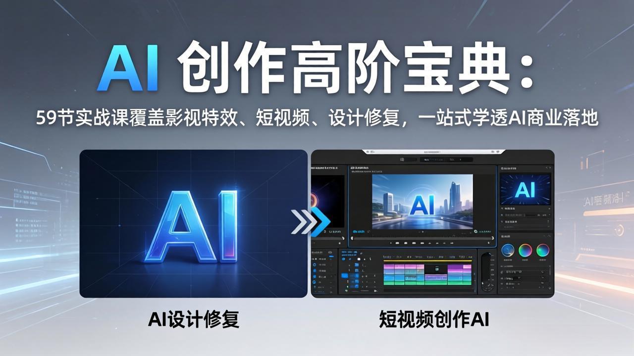 AI 创作高阶宝典：59节实战课覆盖影视特效、短视频、设计修复，一站式学透AI商业落地-优创云