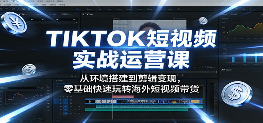 TIKTOK短视频实战运营课：从环境搭建到剪辑变现，零基础快速玩转海外短视频带货-优创云
