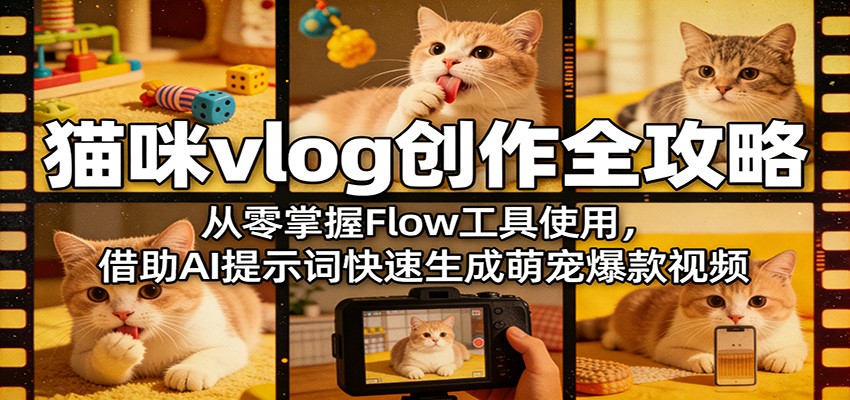 猫咪vlog创作全攻略：从零掌握Flow工具使用，借助AI提示词快速生成萌宠爆款视频-优创云