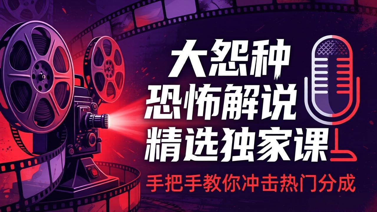 大怨种恐怖解说精选独家课：电影下载+文案配音+片头封面，手把手教你冲击热门分成-优创云