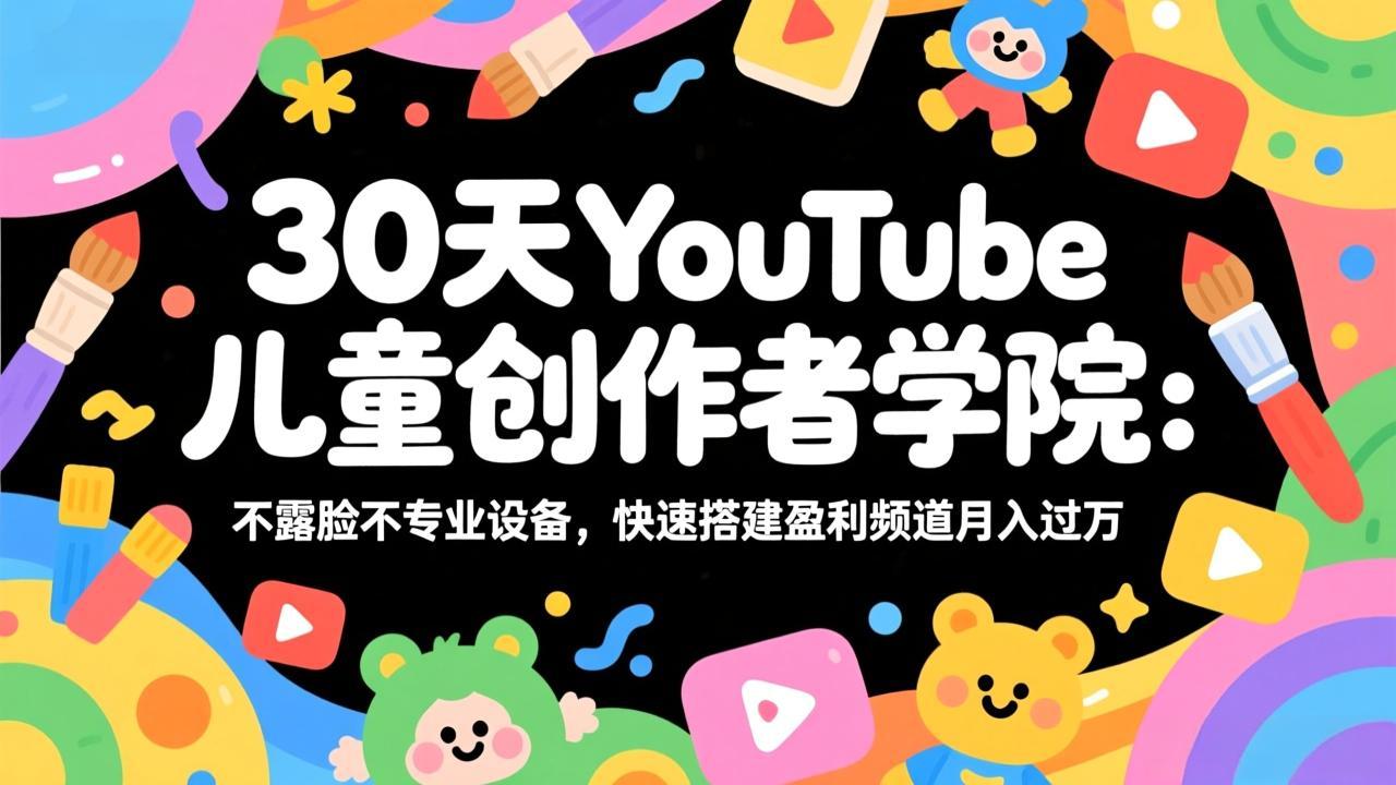 30天YouTube儿童创作者学院：不露脸不专业设备，快速搭建盈利频道月入过万-优创云