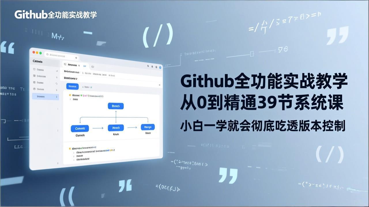 GitHub-全功能实战教学，从0到精通39节系统课，小白一学就会彻底吃透版本控制-优创云