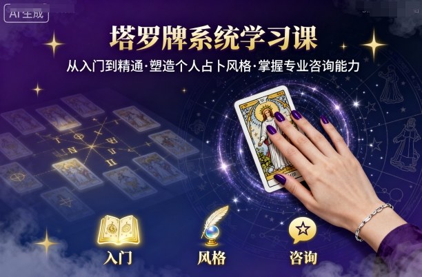 塔罗牌系统学习课，助你从入门到精通，塑造个人占卜风格，掌握专业咨询能力-优创云