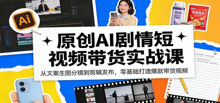 原创AI剧情短视频带货实战课：从文案生图分镜到剪辑发布，零基础打造爆款带货视频-优创云