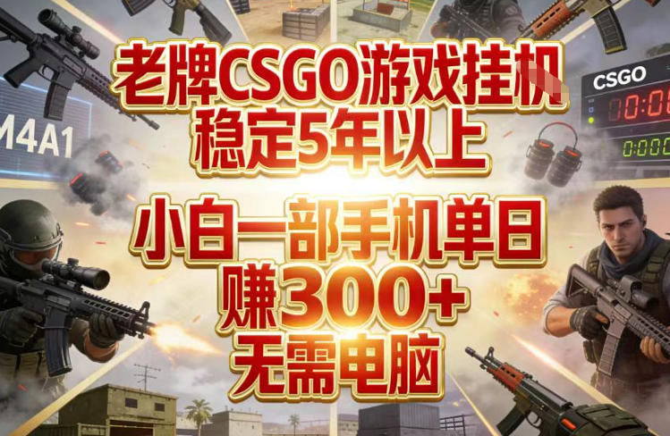 老牌CSGO游戏挂G，稳定5年以上，小白一部手机单日賺3张+，无需电脑【揭秘】-优创云