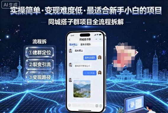 实操简单，变现难度低，最适合新手小白做的项目，每天轻松收入3张，同城搭子群项目全流程拆解-优创云