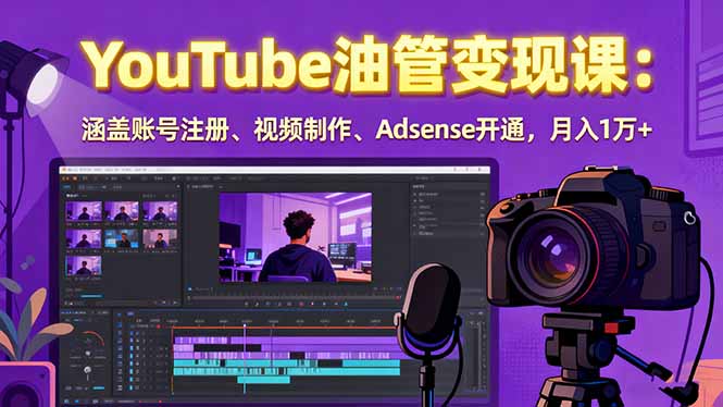 2025YouTube油管变现课：涵盖账号注册、视频制作、Adsense开通，月入1万+-优创云