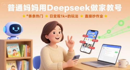 普通妈妈用Deepseek做家教号，条条热门，日变现1k+的玩法，直接抄作业-优创云