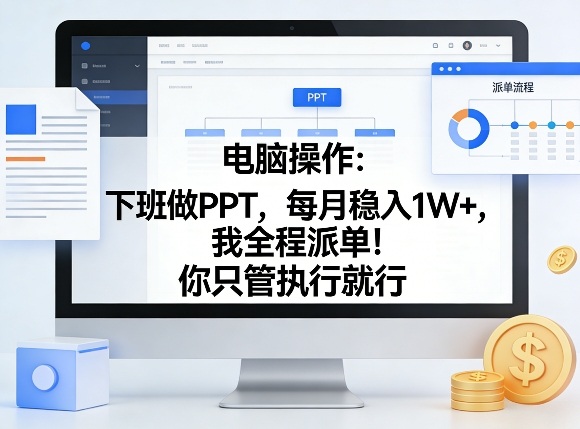 电脑操作：下班做PPT，每月稳入1W+，我全程派单！你只管执行就行【揭秘】-优创云
