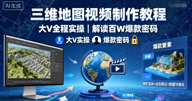 三维地图视频制作教程，大V全程实操，解读百W爆款密码-优创云