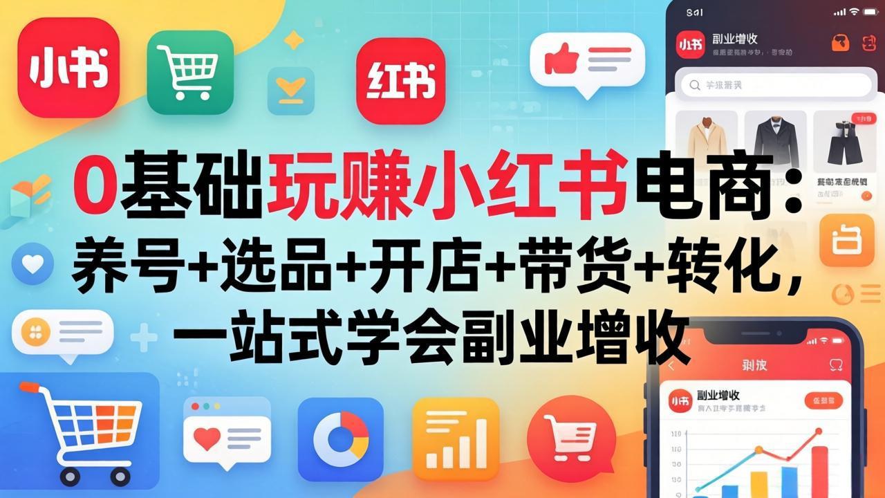 0基础玩赚小红书电商：养号+选品+开店+带货+转化，一站式学会副业增收-优创云