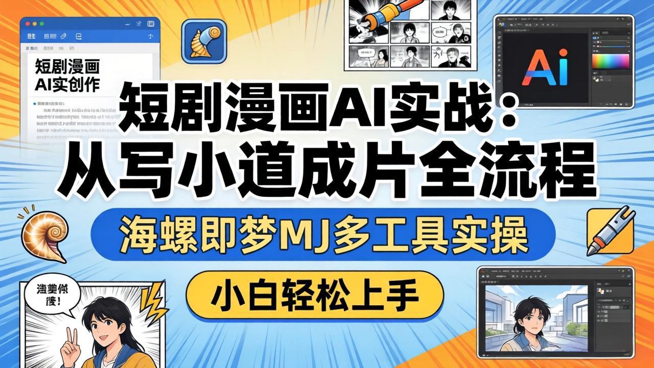 短剧漫画AI实战：从写小说到成片全流程，海螺即梦MJ多工具实操，小白轻松上手-优创云