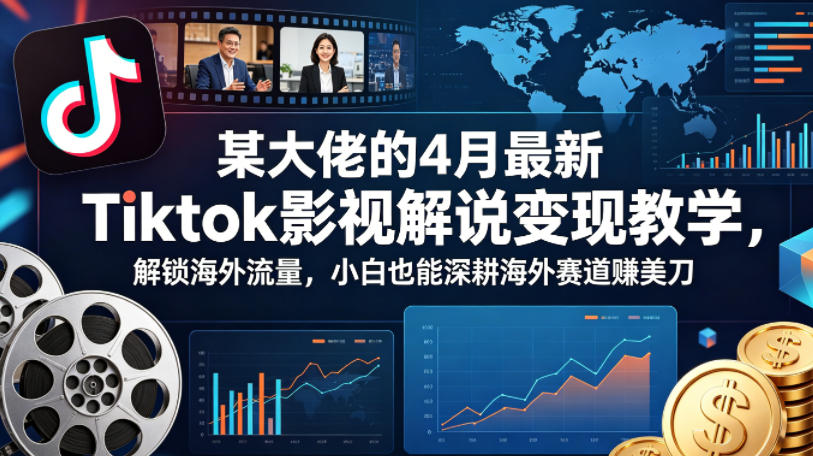 某大佬的4月最新Tiktok影视解说变现教学，解锁海外流量，小白也能深耕海外赛道賺美刀-优创云