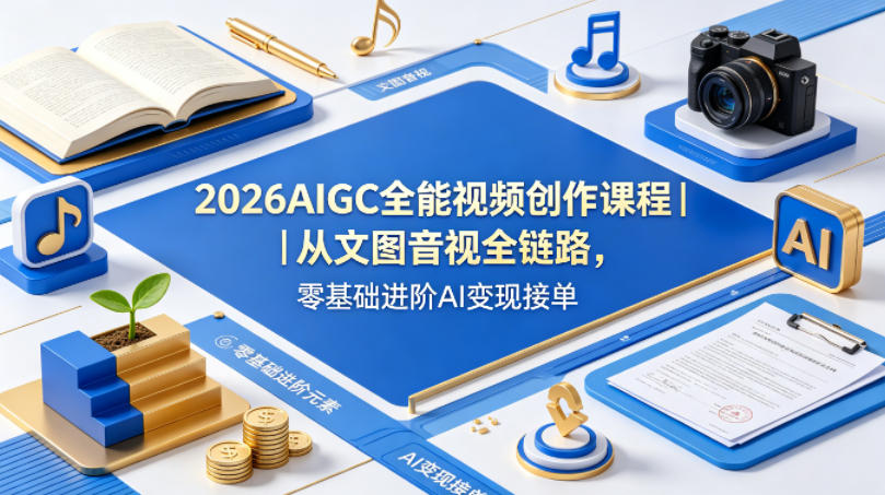 2026AIGC全能视频创作课程｜从文图音视全链路，零基础进阶AI变现接单-优创云