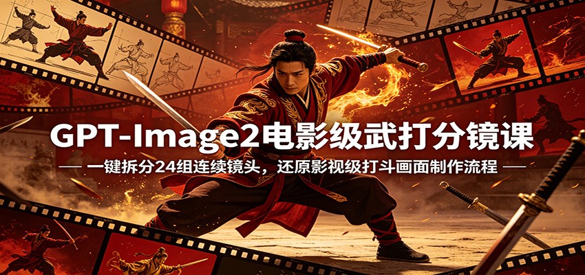 GPT-Image2电影级武打分镜课：一键拆分24组连续镜头，还原影视级打斗画面制作流程-优创云