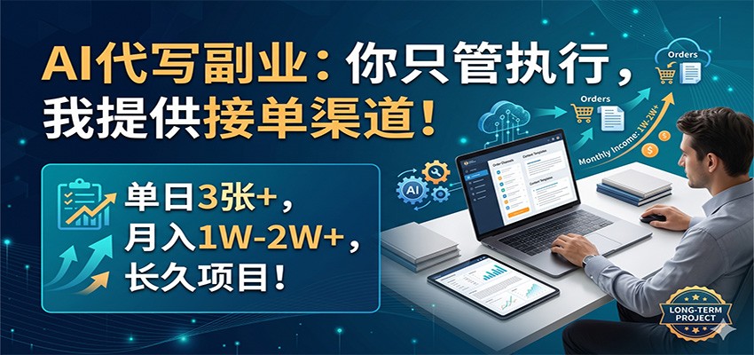 AI代写副业：你只管执行，我提供接单渠道！单日3张+，月入1W-2W+，长久项目-优创云