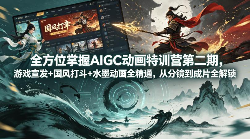全方位掌握AIGC动画特训营第二期，游戏宣发+国风打斗+水墨动画全精通，从分镜到成片全解锁-优创云