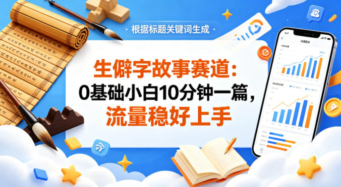公众号流量主——生僻字故事赛道，流量稳，好上手，0基础小白也能10分钟一篇-优创云