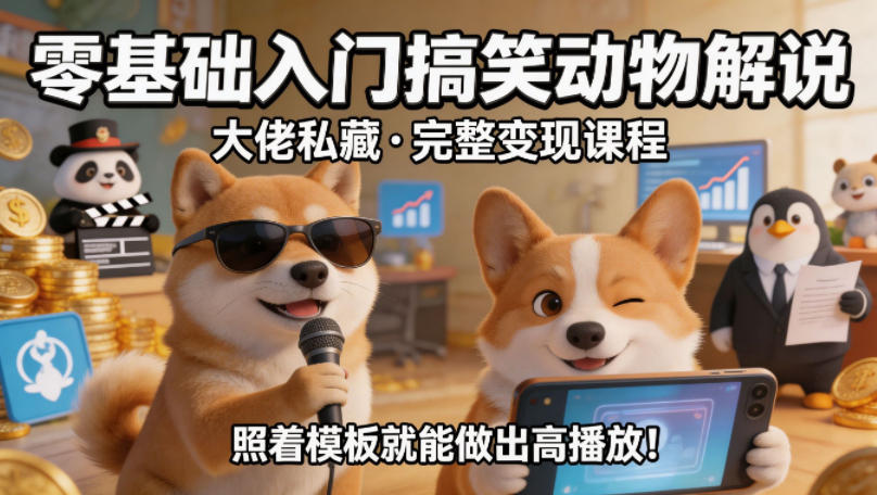 零基础入门搞笑动物解说，大佬私藏完整变现课程，照着模板就能做出高播放-优创云