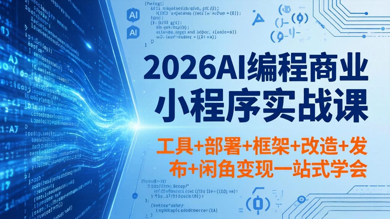 2026AI编程商业小程序实战课，工具+部署+框架+改造+发布+闲鱼变现一站式学会-优创云