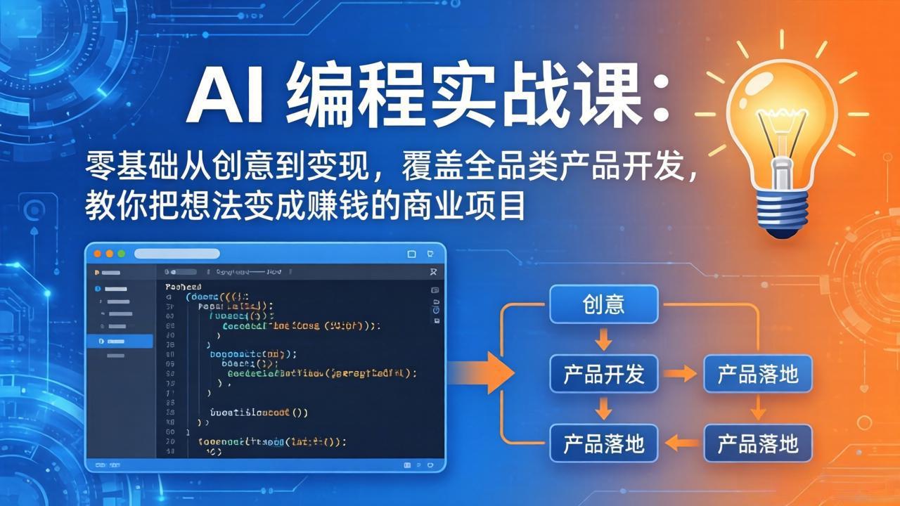 AI编程实战课-第三期-5月3更新：零基础从创意到变现，覆盖全品类产品开发，把想法变成赚钱项目-优创云