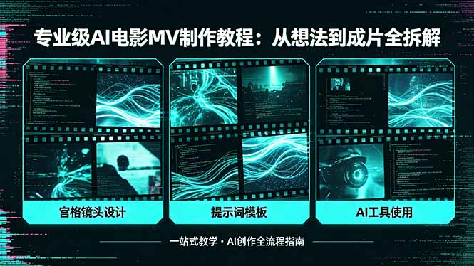 专业级AI电影MV制作教程，从想法到成片全拆解，宫格镜头+提示词模板+AI工具一站式教学-优创云