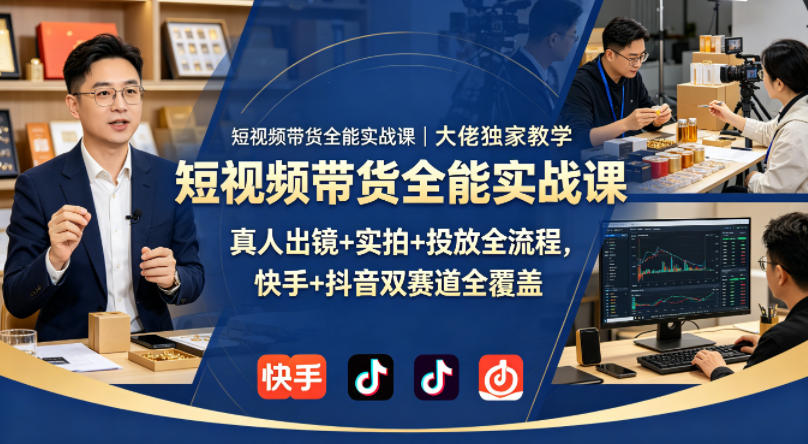短视频带货全能实战课｜大佬独家教学，真人出镜+实拍+投放全流程，快手+抖音双赛道全覆盖-优创云
