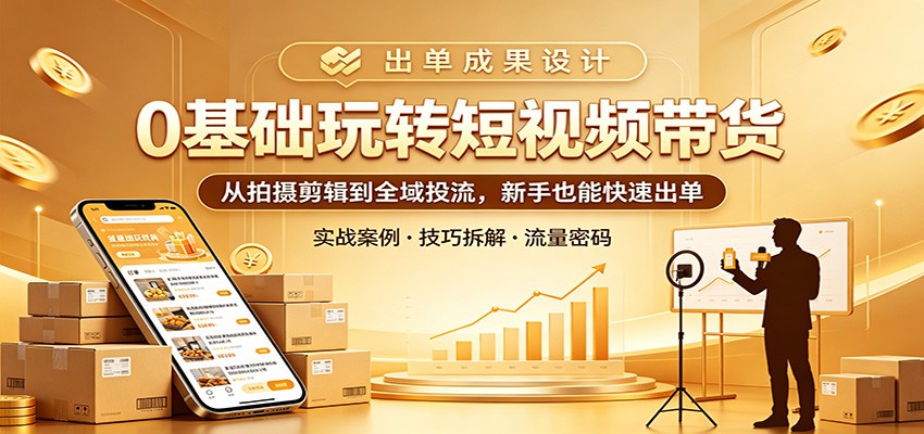 0基础玩转短视频带货：从拍摄剪辑到全域投流，新手也能快速出单-优创云