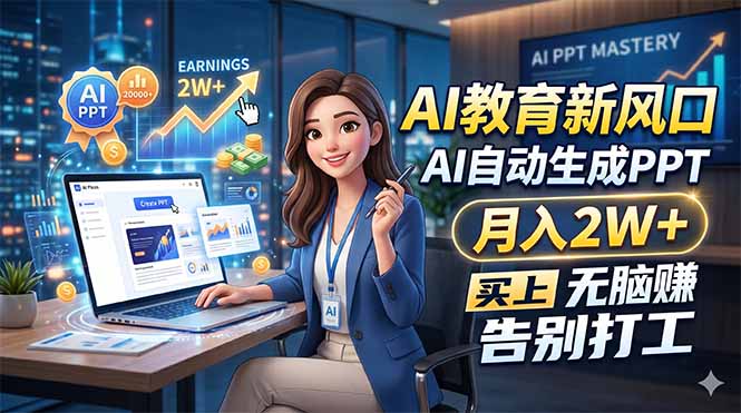 AI教育新风口，AI自动生成PPT，月入2W+，无脑赚，告别打工-优创云