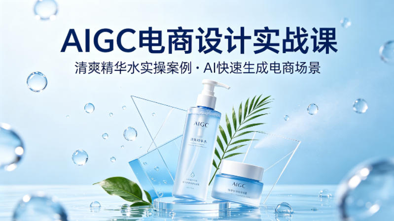 AIGC电商设计实战课，以清爽精华水为实操案例，教你用AI快速生成电商场景-优创云