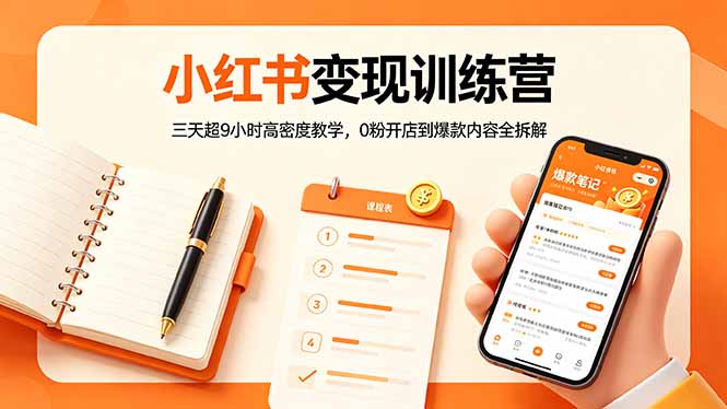 小红书变现训练营：三天超9小时高密度教学，0粉开店到爆款内容全拆解-优创云