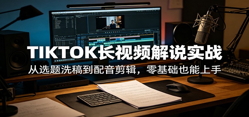 TIKTOK长视频解说实战：从选题洗稿到配音剪辑，零基础也能上手-优创云