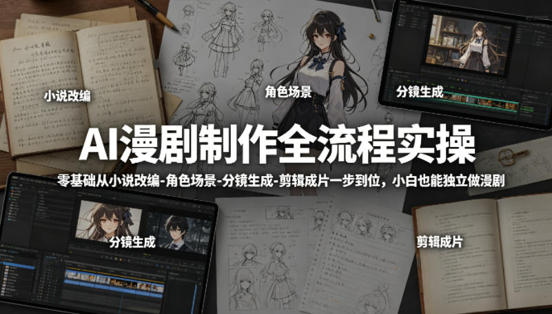 AI漫剧制作全流程实操，零基础从小说改编-角色场景-分镜生成-剪辑成片一步到位，小白也能独立做漫剧-优创云